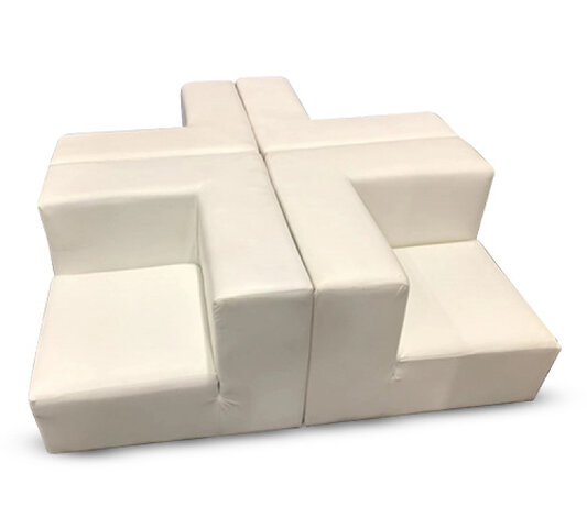 Quad Sofa - Jackson - Silver Legs - White Faux Leather Quad Sofa - Jackson - Silver Legs - White Faux Leather