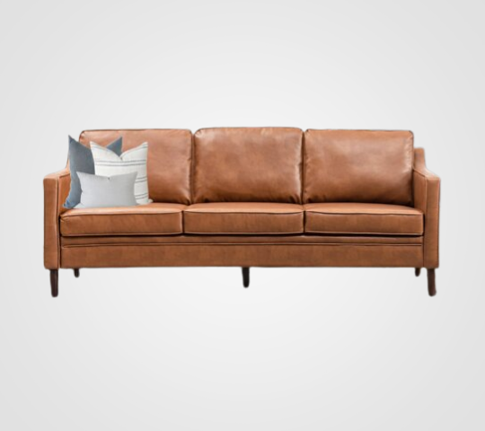 Sofa - Dylan - Brown Legs - Brown Faux Leather Sofa - Dylan - Brown Legs - Brown Faux Leather