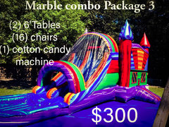 Marble combo, (2) 6' Tables (16) chairs (1) cotton candy machine