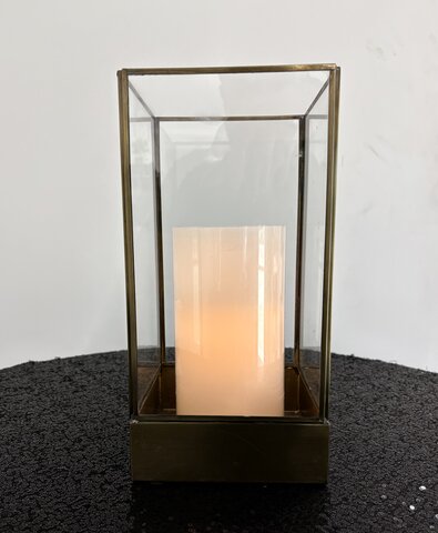Gold Metal 12” Lantern with LED Candle Gold Metal 12” Lantern with LED Candle