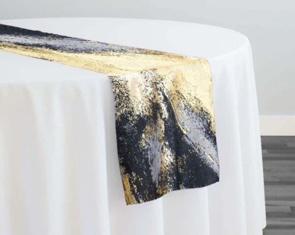 Premium Jacquard Table Runners - Black, Gold, Matte Silver Premium Jacquard Table Runners - Black, Gold, Matte Silver