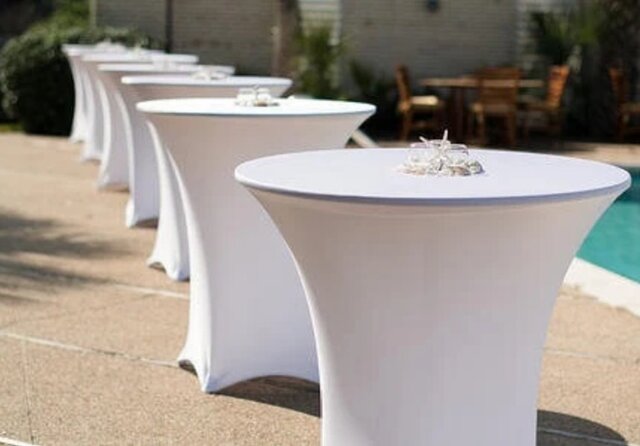 White Stretch Spandex Cocktail Table Linen White Stretch Spandex Cocktail Table Linen