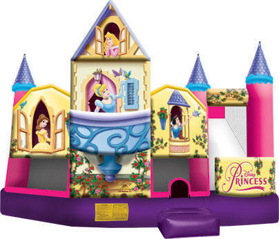 Disney Princess Castle Combo Wet n Dry jump House rentals Naperville offers a variety of bounce house and water slide rentals, including Moon Jumps and Moonwalks.