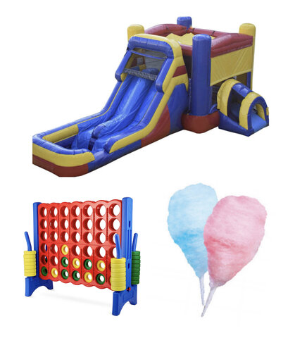 Bounce House w/ Slide , Jumbo Connect 4, & Cotton Candy Party Package Bounce House w/ Slide , Jumbo Connect 4, & Cotton Candy Party Package