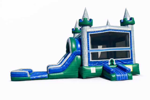 Green Emerald Dual Lane Wet Combo Bounce House Green Emerald Dual Lane Wet Combo Bounce House