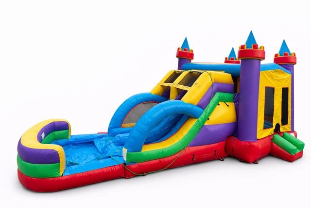 Multi Color Dual lane Wet Combo Bounce House Multi Color Dual lane Wet Combo Bounce House