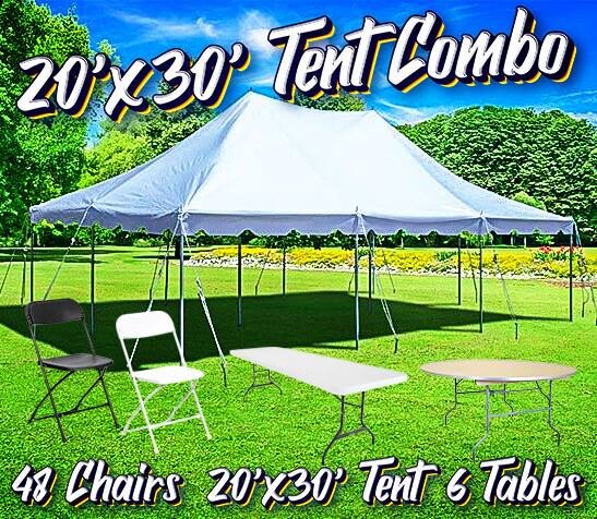 20x30 Pole Tent, Table, Chair, Combo 20x30 Pole Tent, Table, Chair, Combo