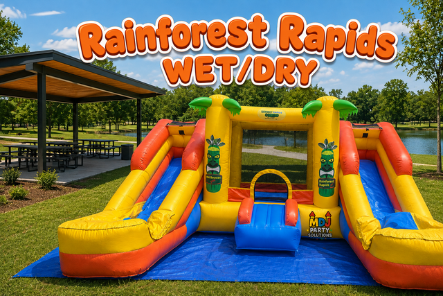 Rainforest Rapids Bounce House double slide combo Rainforest Rapids Bounce House double slide combo