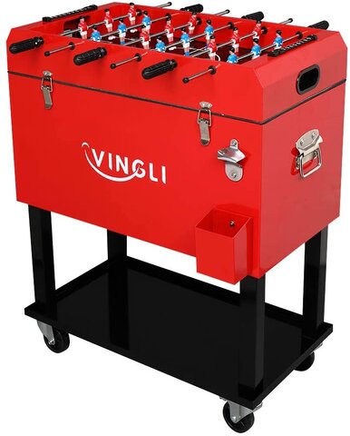 Rolling Ice Chest on Wheels with Foosball Table Top Rolling Ice Chest on Wheels with Foosball Table Top