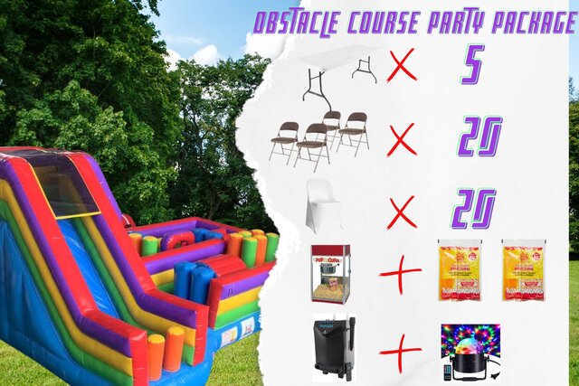 Obstacle Course with Slide Party Package with Popcorn Machine Obstacle Course with Slide Party Package with Popcorn Machine
