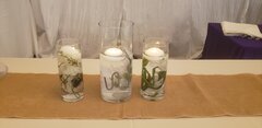 3 Vases with flowers and Floating Candles