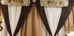 10ft backdrop burlap. ivory. brown and flowers