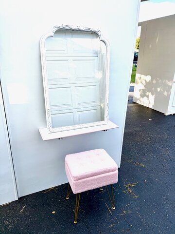 Vanity wall with mirror and stool