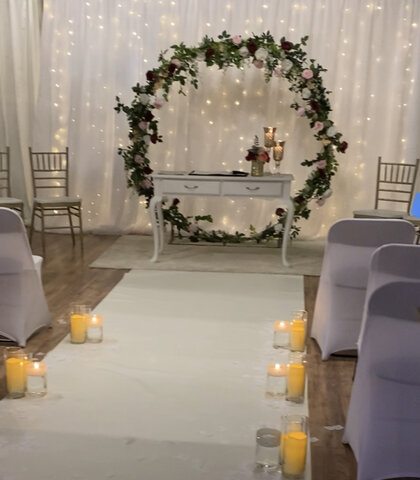 Backdrop- Arch with greenery and flowers Backdrop- Arch with greenery and flowers