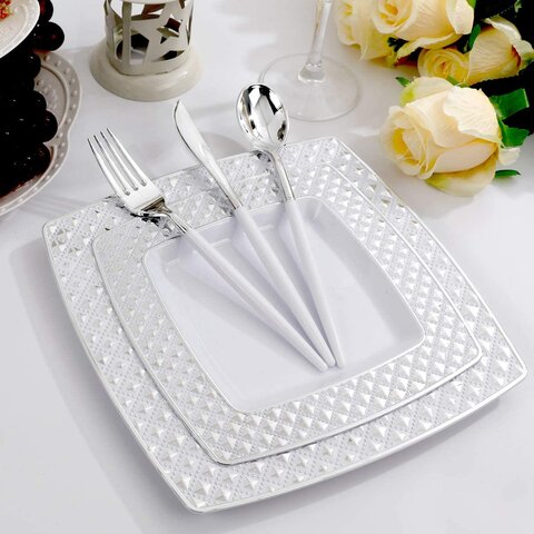 Disposable Fork-Knife-Spoon White and Silver Disposable Fork-Knife-Spoon White and Silver