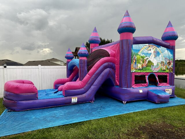 Unicorns Bounce House & Dual Lane Slide Combo W/ Splash Landing