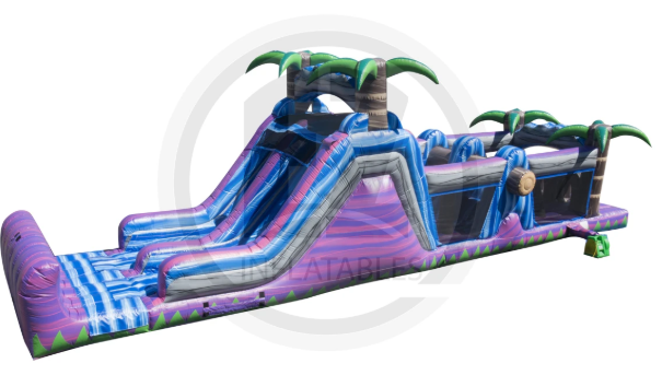 Dual Lane Obstacle Course Water Slide Purple Jungle