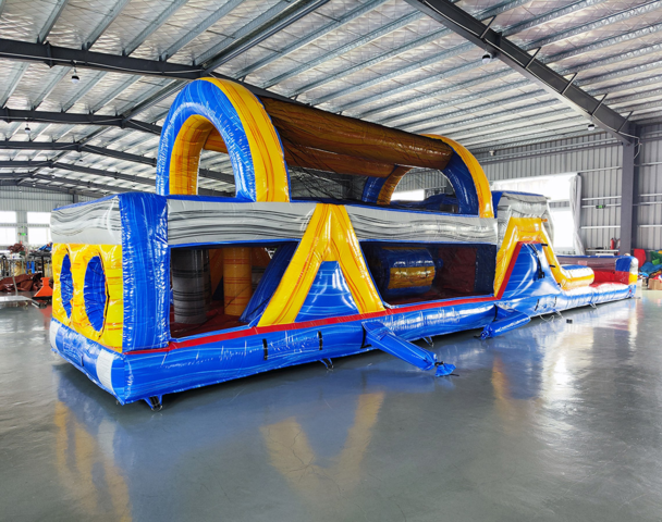 46ft Rip Curl Obstacle Course with Dual Lane Dry Slide 46ft Rip Curl Obstacle Course with Dual Lane Dry Slide