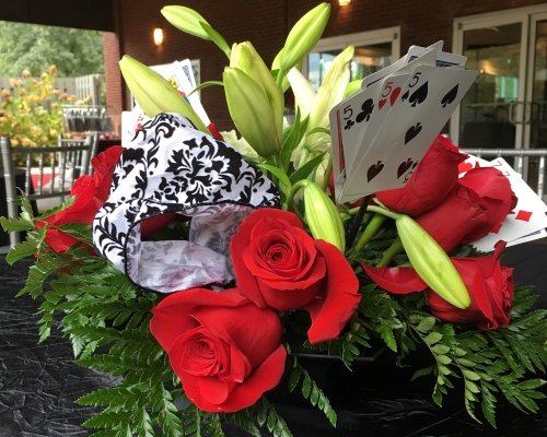 Centerpiece - Cards with Red Rose 