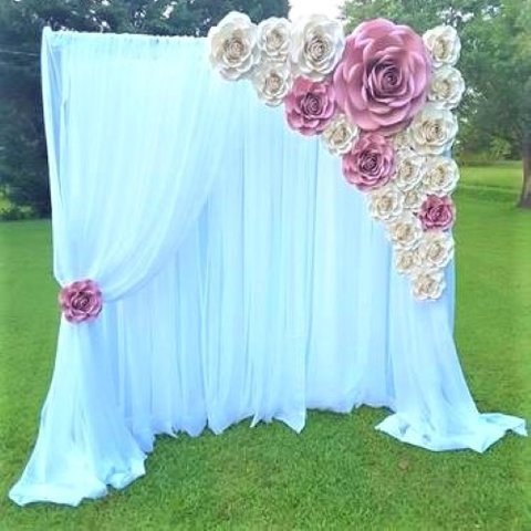 Photo Fun - Instagram Wall - White Sheer Drapes with Floral Paper Multi-sized Flowers
