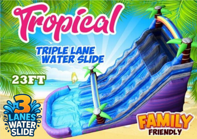 R82 - 23Ft Tropical Triple Lane Water Slide with XL Pool (Family Friendly) (Wet/Dry) R82 - 23Ft Tropical Triple Lane Water Slide with XL Pool (Family Friendly) (Wet/Dry)