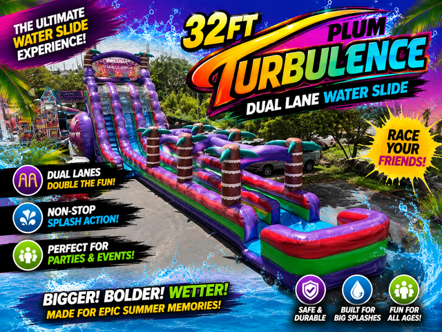 (R33+34) - 30Ft Plum Turbulence Double Lane Water Slide (R33+34) - 30Ft Plum Turbulence Double Lane Water Slide