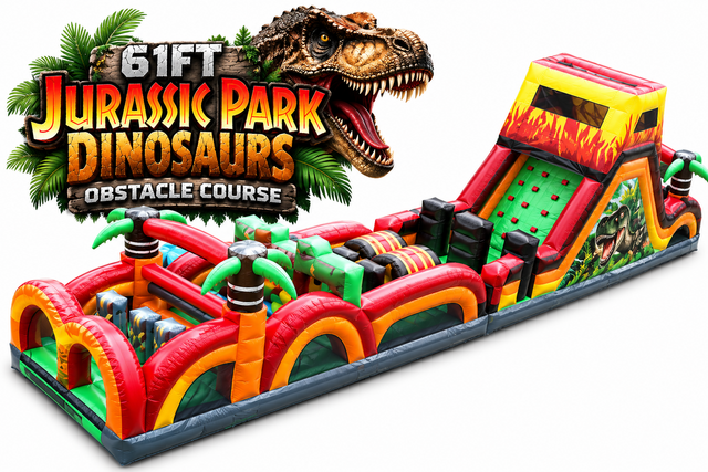 61'JURASSIC PARK DINOSAUR OBSTACLE COURSE w/ Slide (B and C) 61'JURASSIC PARK DINOSAUR OBSTACLE COURSE w/ Slide (B and C)