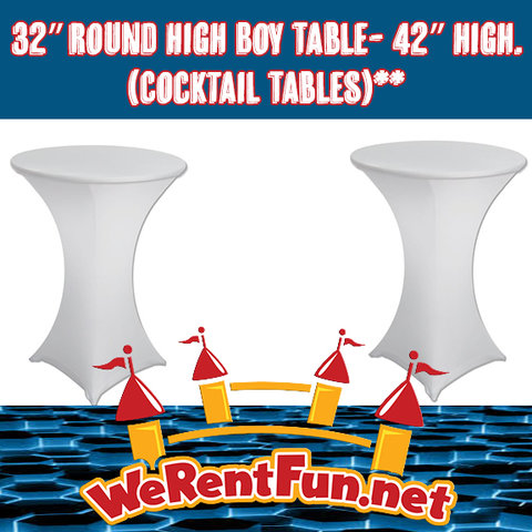 32″ Round High Boy Table- 42″ high.(Cocktail Tables)** 32″ Round High Boy Table- 42″ high.(Cocktail Tables)**