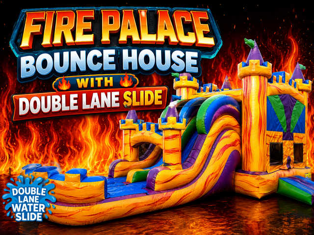 R102 - The Fire Palace Bounce House With Double Lane Slide R102 - The Fire Palace Bounce House With Double Lane Slide