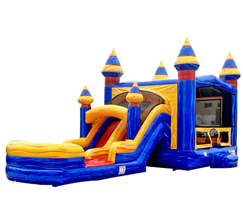 R22 - BIG Blue Double Lane Bounce House With Slide Combo R22 - BIG Blue Double Lane Bounce House With Slide Combo