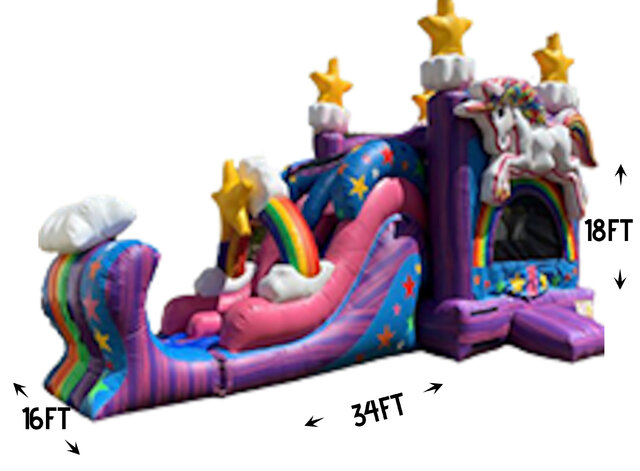 R21 - Magical Unicorn Bounce House With Double Lane Slide (Wet or Dry)
