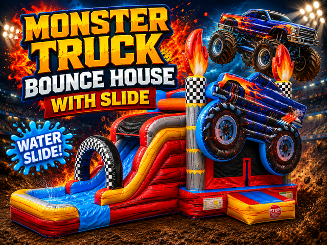 R81 - Monster Truck Bounce House With Double Lane Slide (Wet & Dry) R81 - Monster Truck Bounce House With Double Lane Slide (Wet & Dry)
