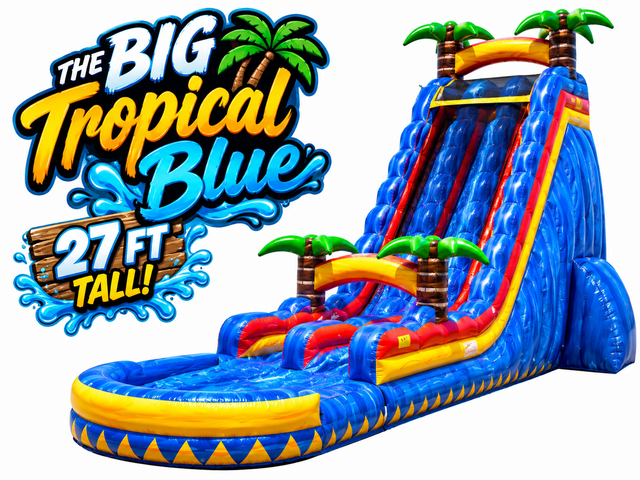 R109 - 27Ft The Big Tropical Blue Double Lane Water Slide R109 - 27Ft The Big Tropical Blue Double Lane Water Slide