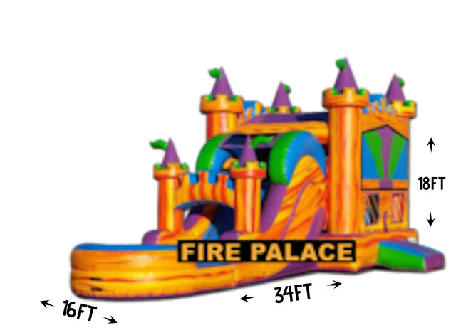 R42 - The Fire Palace Bounce House With Double Lane Slide