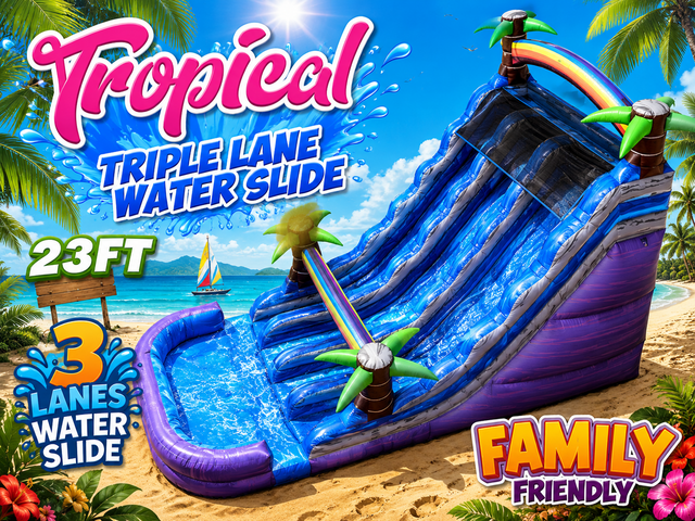 R82 - 23Ft Tropical Triple Lane Water Slide with XL Pool (Family Friendly) (Wet/Dry) R82 - 23Ft Tropical Triple Lane Water Slide with XL Pool (Family Friendly) (Wet/Dry)