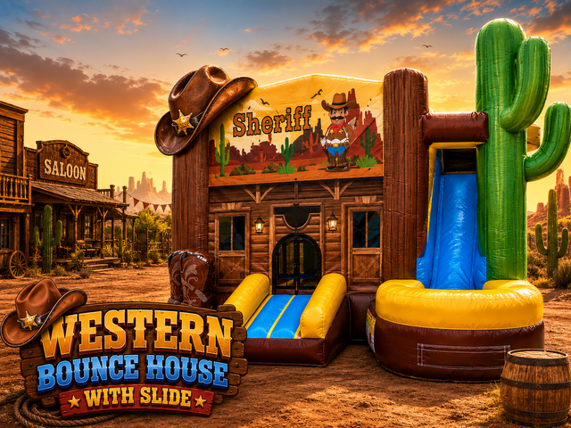 R6 - Western Bounce House Slide With Slide (Western Theme) R6 - Western Bounce House Slide With Slide (Western Theme)