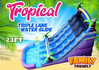 R82- 23Ft Tropical Triple Lane Water Slide  with XL Pool (Family Friendly) (Wet/Dry)