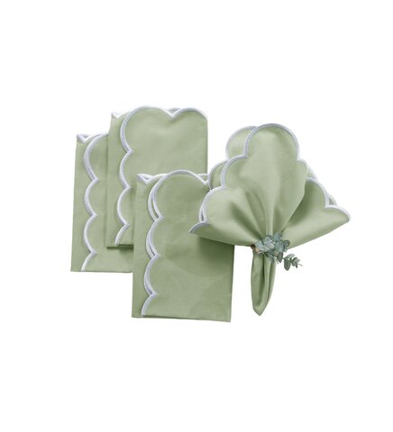Scalloped Edge Linen Napkin - Sage Green/White Trim Scalloped Edge Linen Napkin - Sage Green/White Trim