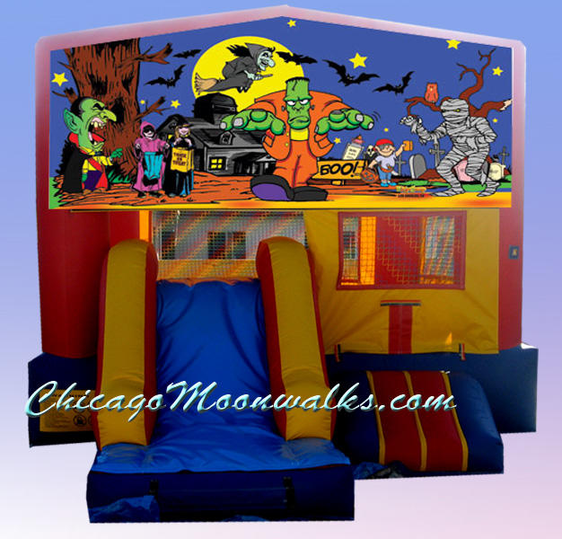Halloween Bounce House Rental Chicago, IL.  Party Rental Moonwalks for Halloween, are a Must for Children%u2019s Entertainment.  Chicago Moonwalks offers a Variety of Inflatable Moon Jumps, Sure to Fit your Theme.