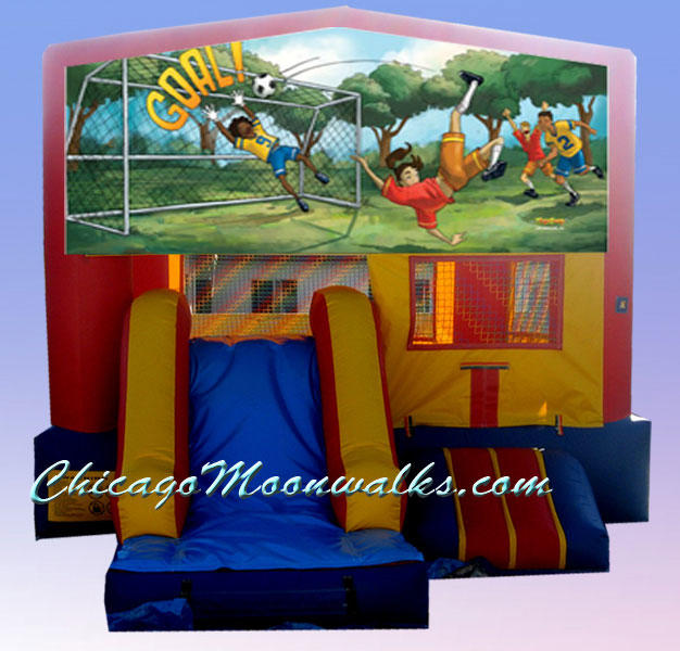 Soccer 3 in 1 Inflatable Slide Combo Bounce House Rental Chicago Illinois