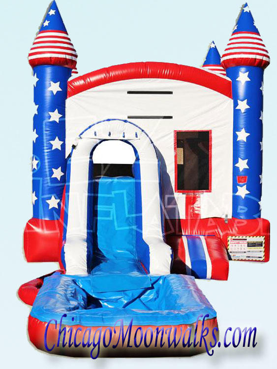 All American Patriotic Combo Water Slide Bounce House Rental Chicago