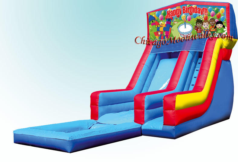 Happy Birthday, Kids Party Rental Water Slide.  Chicago Moonwalks provides fun for all ages!