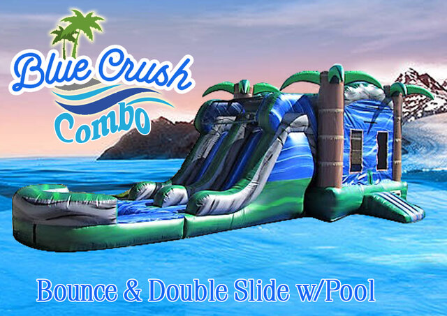 Blue Crush Combo Bounce House w/Dual Lane Water Slide & Giant Pool