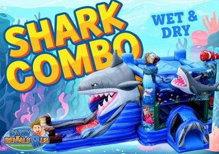 Shark Combo Bounce House<p>(<span style='color: #00ccff;'>Wet</span>/<span style='color: #ff9900;'>Dry</span>)</p>