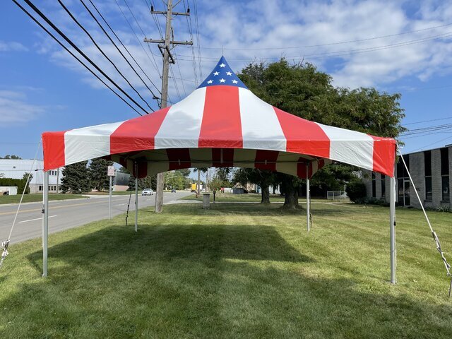 American Flag 20ft x 20ft (400 Sq Ft) High Peak Frame Tent American Flag 20ft x 20ft (400 Sq Ft) High Peak Frame Tent