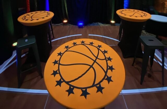 High top tables with Basket Ball spandex cover included High top tables with Basket Ball spandex cover included