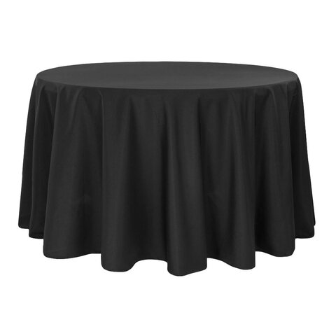 Black Polyester 120 inch Round Tablecloth (NOT FULLY IRONED)