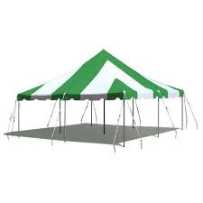20' x 30' Pole Tent White / Green Stripes  Customer Set Up (Tools Not Included) Staked in the ground