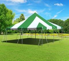 Do it yourself Set of 20 x 30 Pole Tent Striped White & Green w/5 Tables and 40 Folding Chair Brown Outdoor (Tools Not Included) Staked in the ground Do it yourself Set of 20 x 30 Pole Tent Striped White & Green w/5 Tables and 40 Folding Chair Brown Outdoor (Tools Not Included) Staked in the ground