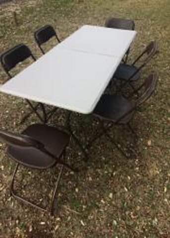 Set of 6ft Rect Table and 6 Brown Chairs
